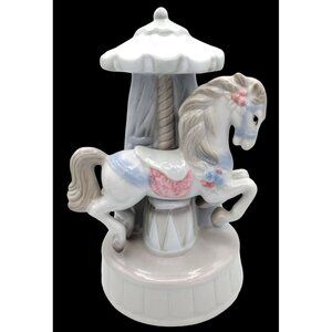 Vintage Carousel Horse Music Box Pastel Ceramic Figurine Taiwan R.O.C.